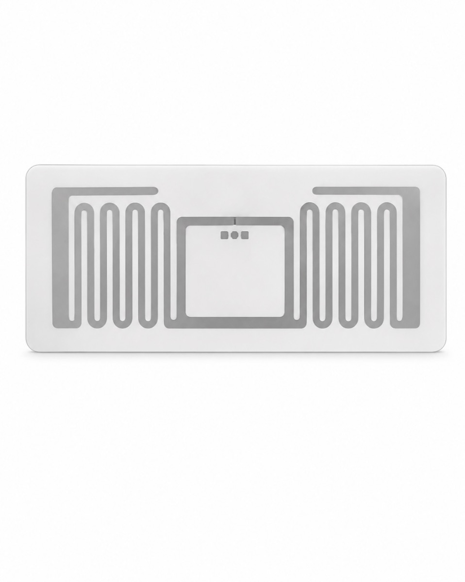 C8101 RFID adhesive UHF label wet inlay showing antenna and chip