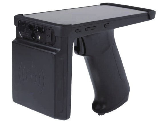 C8001 handheld RFID reader, front and side views