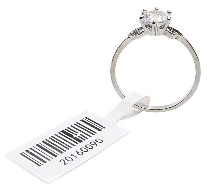 C8103 RFID jewelry tag attached to a ring with barcode